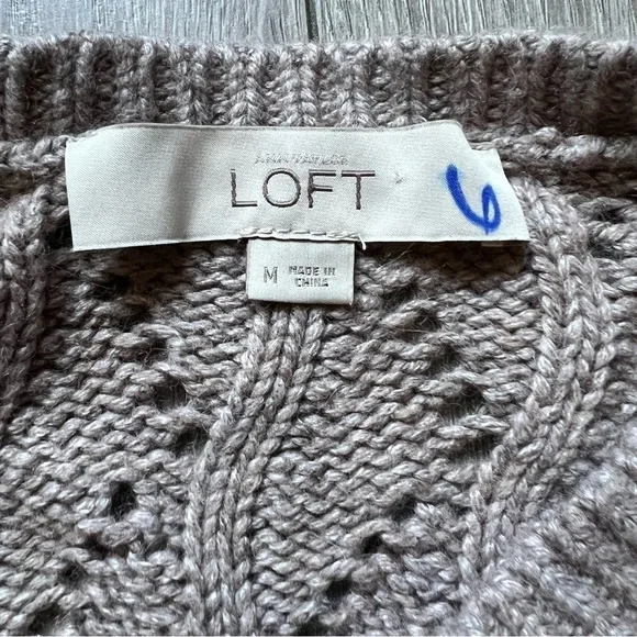 LOFT tan wool blend crochet pullover Long Sleeve sweater SZ  M - Picture 4 of 8